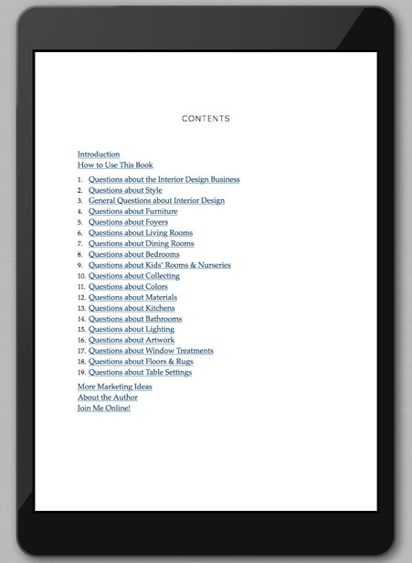 Table of Contents 550 Interior Design Blog Post Ideas Book